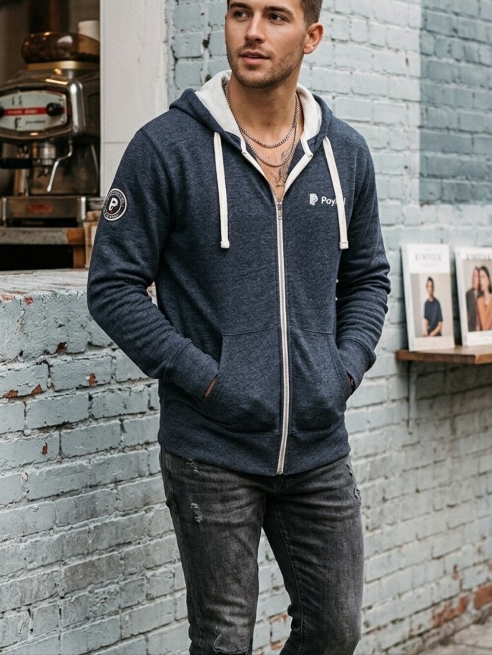 NWT Roots 73 Men's Large Blue Full Zip Hoodie PayPal Logo